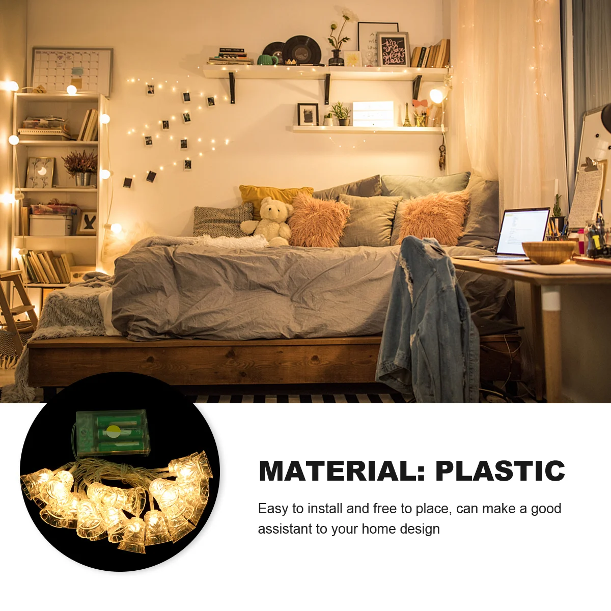 سلسلة أضواء جرس معلقة قلادة مادة صديقة للبيئة مساعد جيد تصميم المنزل أضواء قلادة الجرس #6