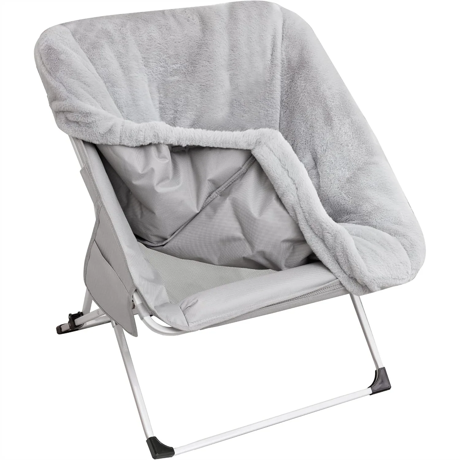 

Folding Saucer Chair with Removable Faux Fur, Moon Chair for Adults, Comfortable Reading Chair for Living Room Bedroom Dorm,
