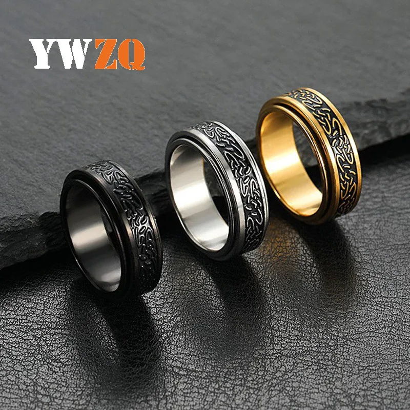 1pcs Hot Selling Exotic Style Stainless Steel Jewelry With Irregular Patterns And Rotatable Titanium Steel Rings In Three Colors