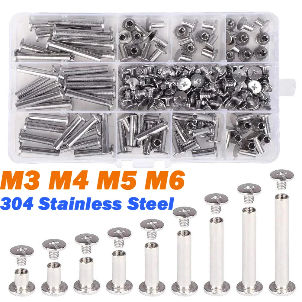Binding Screws Assorted Kit M3 M4 M5 M6 304 Stainless Steel Phillips Leatherworking Chicago Screw Kit DIY Screws Rivet Nuts Set