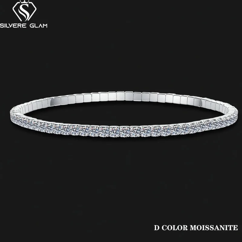 TY D VVS1 Moissanite Tennis Bracelet 2.5mm/3mm S925 Sterling Silver Elastic Tennis Bracelets For Women Men Lab Gemstone
