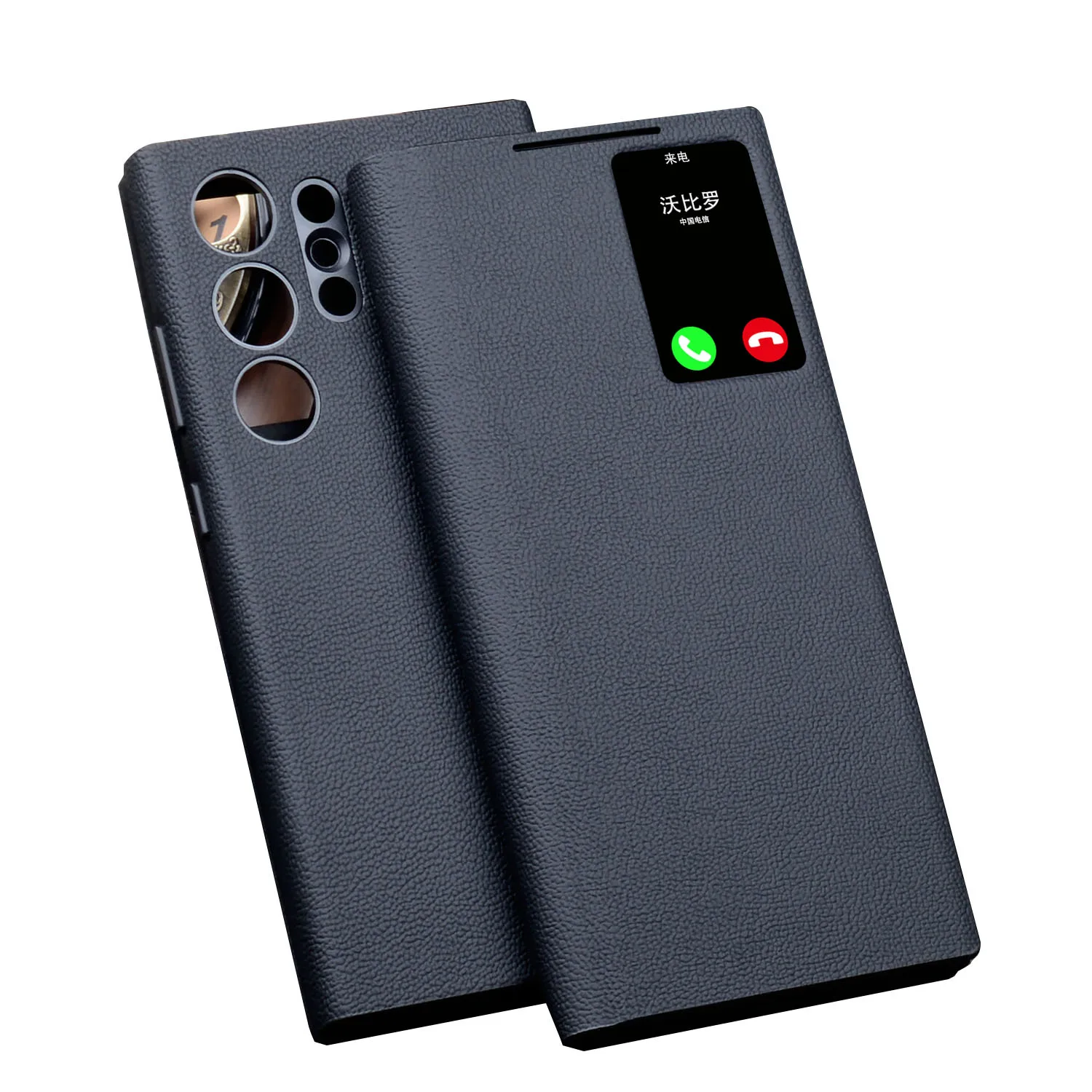 Original Wobiloo Genuine Leather S View Flip Cover For Samsung Galaxy S24 Ultra Plus Crocodile Texture Window Display Smart Case