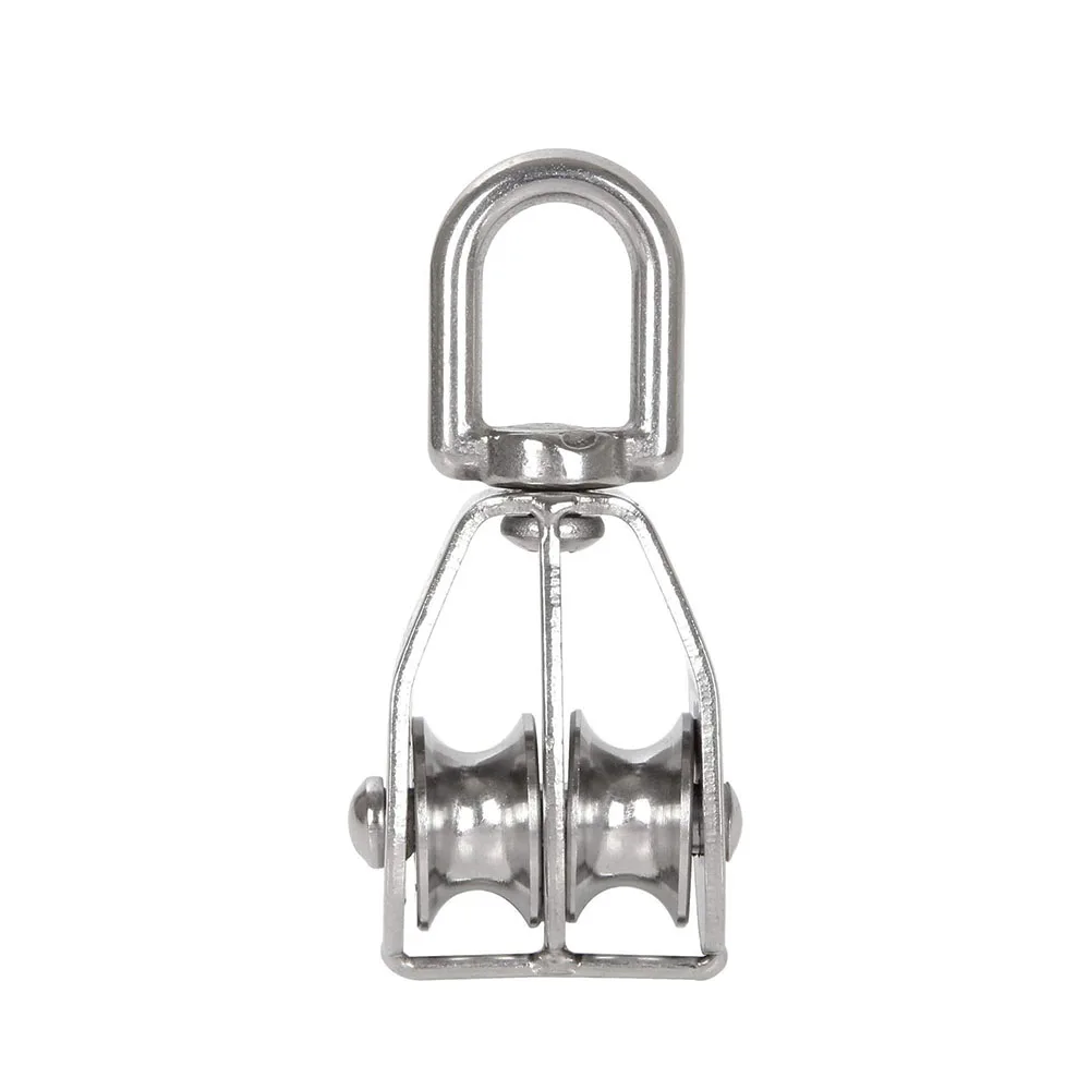 1PC M20 M25 M32 M50 Stainless Steel Pulley Double Wheel Swivel Lifting Rope Pulley Traction Wheel Lifting Transmission Tools image 4