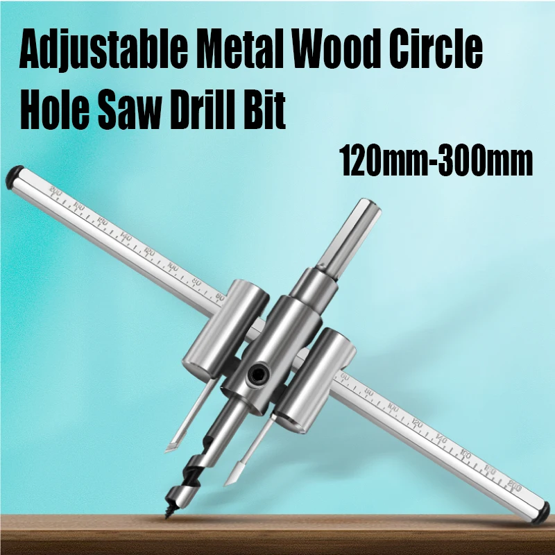 1PC 120mm-300mm Adjustable Metal Wood Circle Hole Saw Drill Bit Aircraft Type Hole Opener For Wood Drilling Cutting Alloy Blade