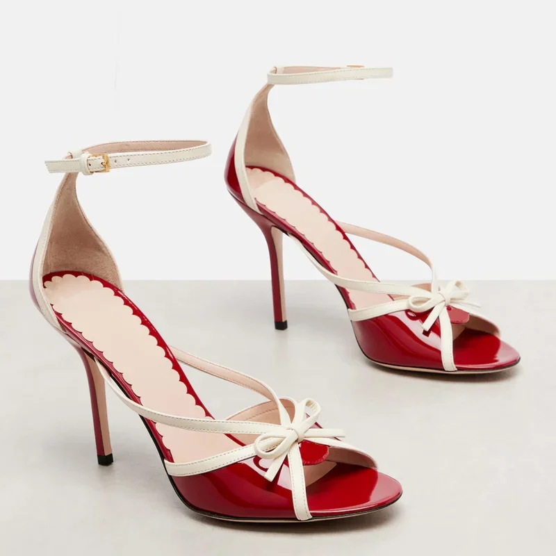 Butterfly Knot Straps Mixed Colors Sandals Sexy Round Toe Patchwork Cover Heel Thin Heel New Arrivals Fashion Women Modern Shoes