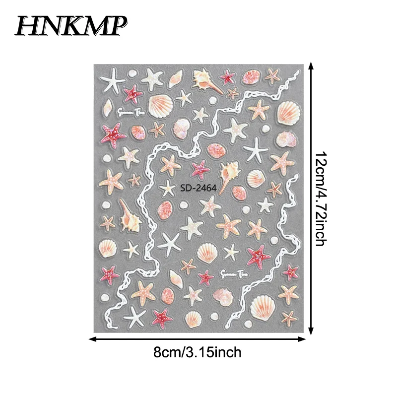 Concha de estrella de mar pegatinas de uñas lindas pegatinas decorativas de estrella de mar para uñas DIY 5D autoadhesivas calcomanías de manicura de verano