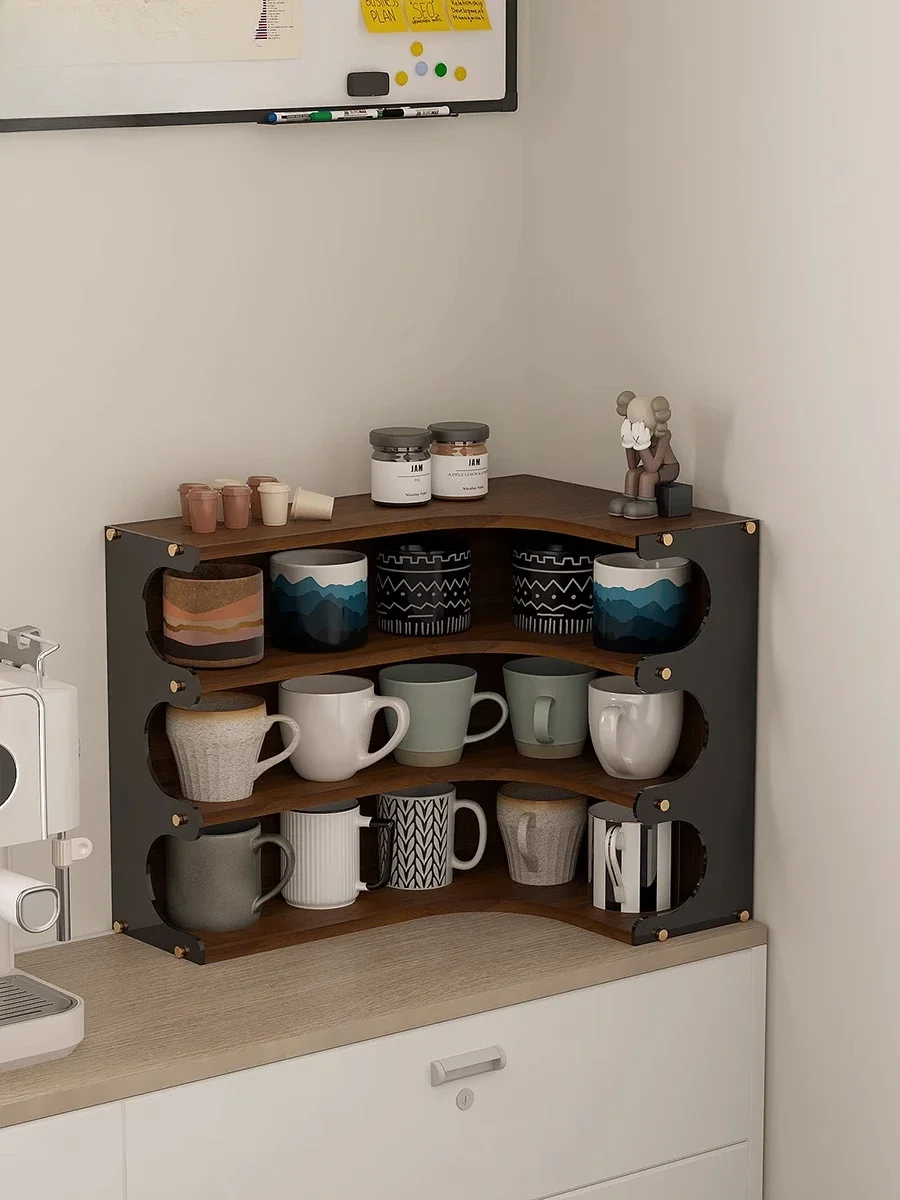 Corner rack, tea cup storage rack, coffee cup storage rack, retro style desktop cup rack.