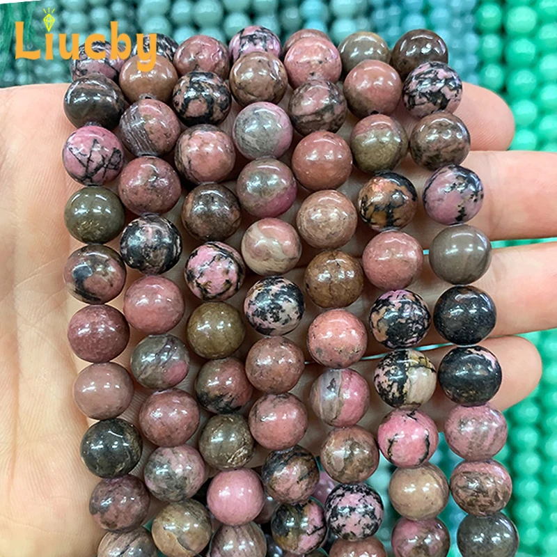 Naturstein Schwarze Spitzen-Rhodonit Glatte Zwischenperlen für Schmuckherstellung DIY Charm-Armband Halskette 4/6/8/10/12mm 15' Großhandel – Detail 3