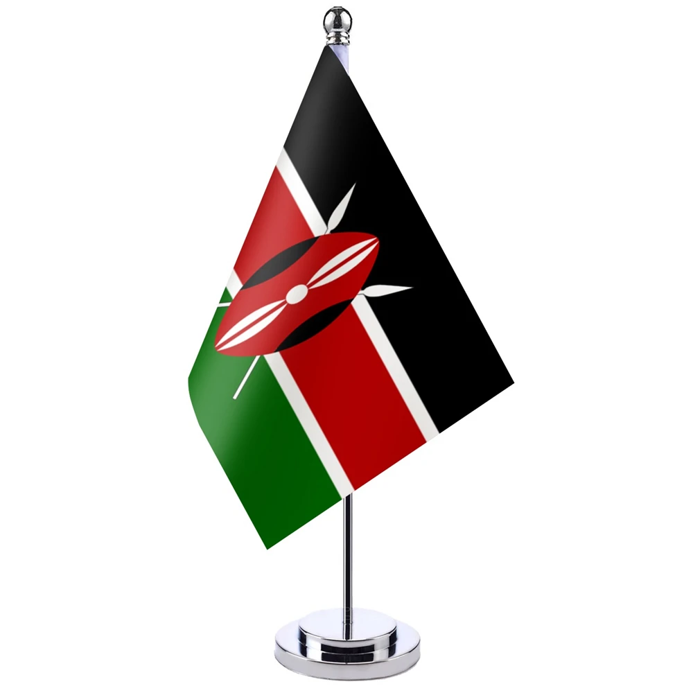 14x21cm Office Desk Flag Of Kenya Banner Boardroom Table Stand Pole The Kenyan National Flag Set Meeting Room Decoration