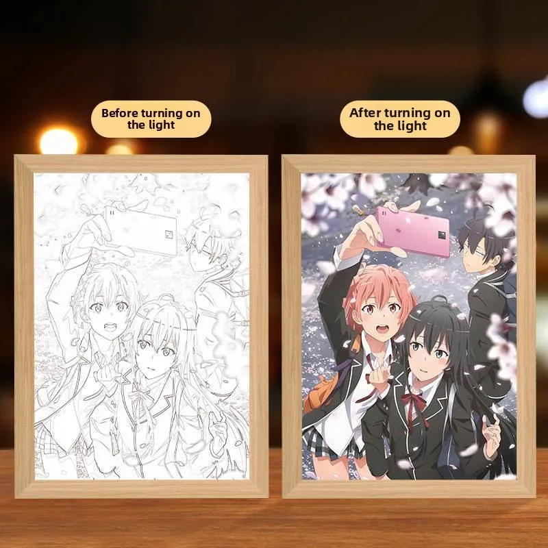 23 سنتيمتر/9.06in ثلاثية الأبعاد أنيمي الشكل ضوء اللوحة Yukinoshita Yukino إطار صور Led ليلة مصابيح طاولة لغرفة النوم هدايا العيد الزخرفية