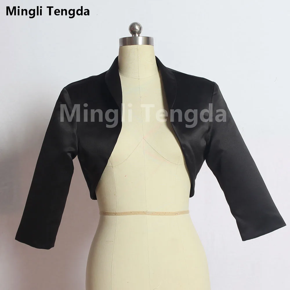 Mingli Tengda-abrigo elegante de satén para mujer, Bolero de manga 3/4, Bolero, chaqueta, estola, Tippet, chal, accesorios nupciales hechos a medida