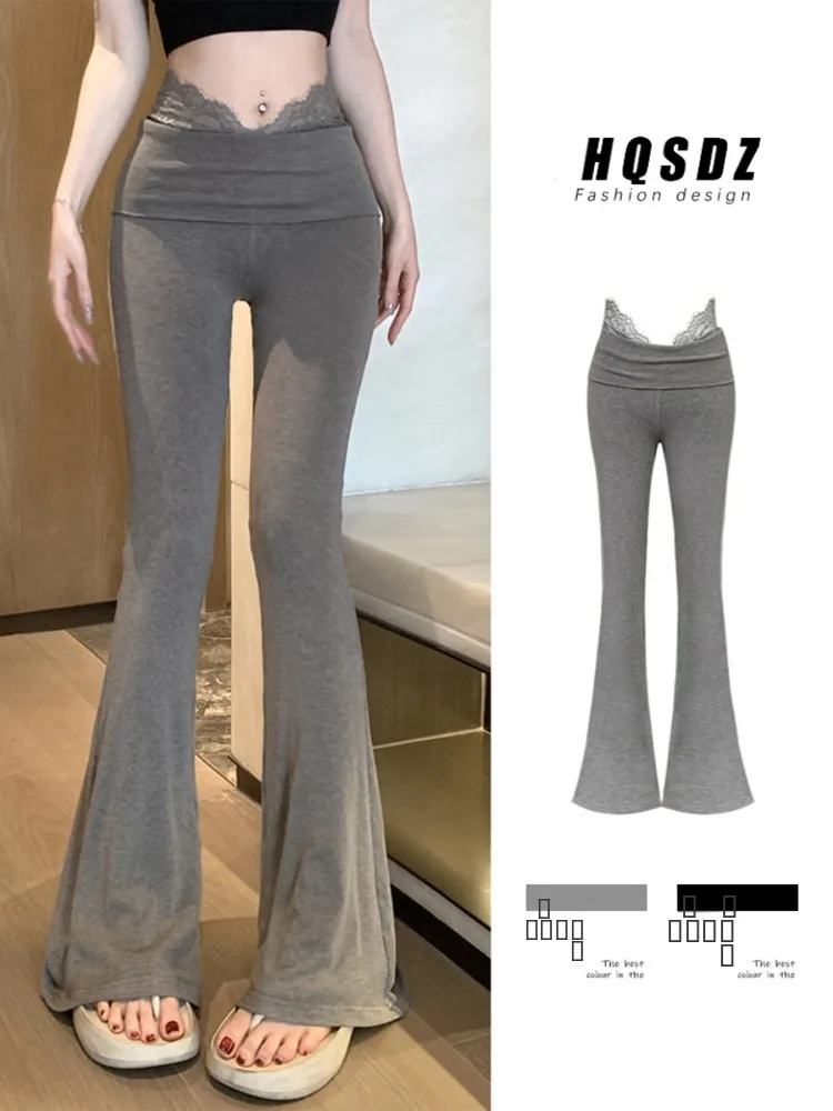 

Low Waist Lace Patchwork Bell Bot Pants Women's Spring Summer New Sle Drapey Fitn Yoga Pants Casual Loose Wide Leg