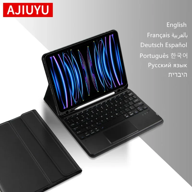 Clavier intelligent noir pour iPad Air, inspectés, 4e, 10.9 pouces, 2022, 10e, merveilleuse, Pro 11, 12.9, 10.2, 9e, 8e, 10.5, étui tactile avec fente pour stylo