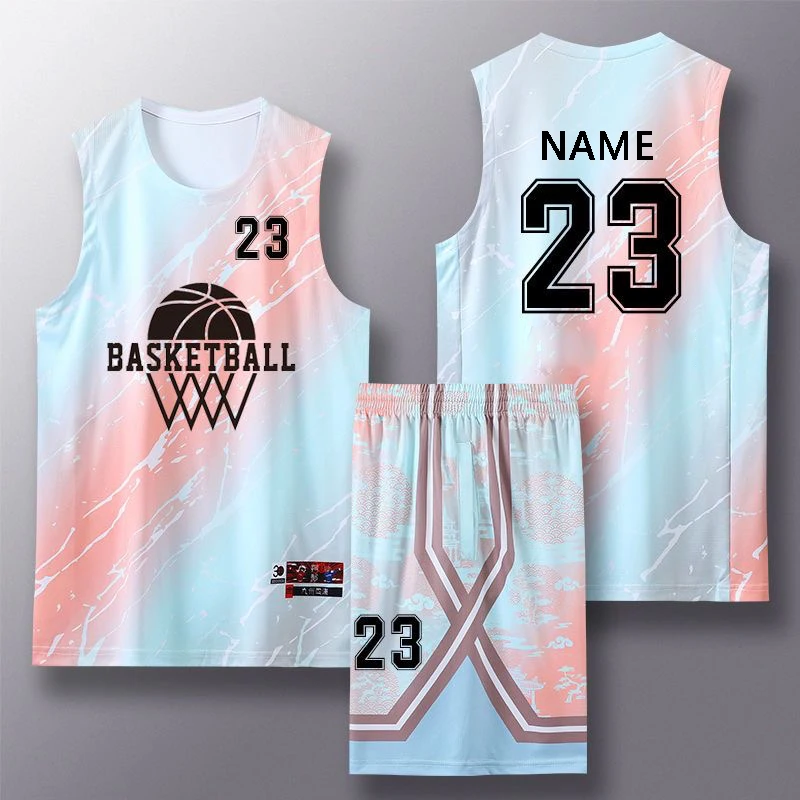 Personalized Customized Men's Boys Basketball Jerseys Shirt Youth Sports shirt with shorts New Men gradient basketball Uniform