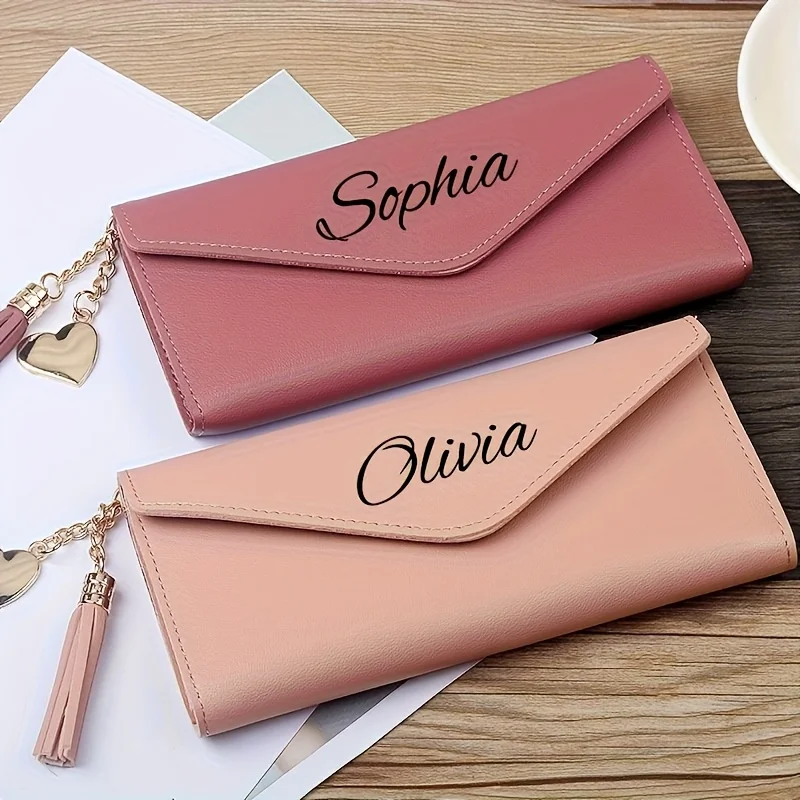 Customizable Long Wallet for Women with Letters, Personalized Tri-Fold Design with Multiple Card Slots