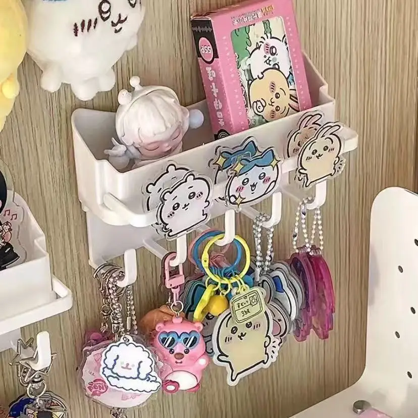 Wall-Mounted Keychain Display Holder Small Grain Storage Box Hook Rack No-Punching Needed Organizer for Home Jewelry Storage