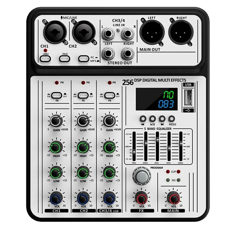 X64A-Professional D-04 256DSP 4 Channel Audio Mixer USB Interface Studio Bluetooth DJ Control Panel Console
