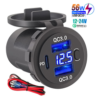 Car USB Charger Socket Waterproof Dual QC 3.0 & PD Fast Chargeing with Voltmeter Switch Power Outlet 12/24V Quick Charge Adapter