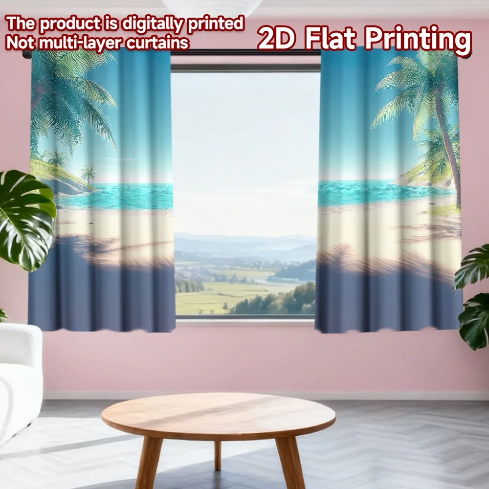 

2D flat printing 2pcs Party Curtain Tropical Beach Paradise(8) Digital Printed Polyester Drapes All Season Party & Holiday Decor
