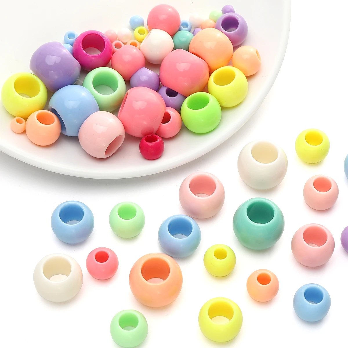 6/10/12/14/16/18/20mm random mixed color acrylic ice cream color large hole beads unique loose beads handmade DIY making jewelry
