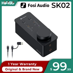 Fosi Audio SK02 Desktop DAC/Kopfhörerverstärker Vorverstärker ES9038Q2M DAC SGM8262 Op-AMP PCM384kHz DSD256 Multifunktionaler Endlosknopf