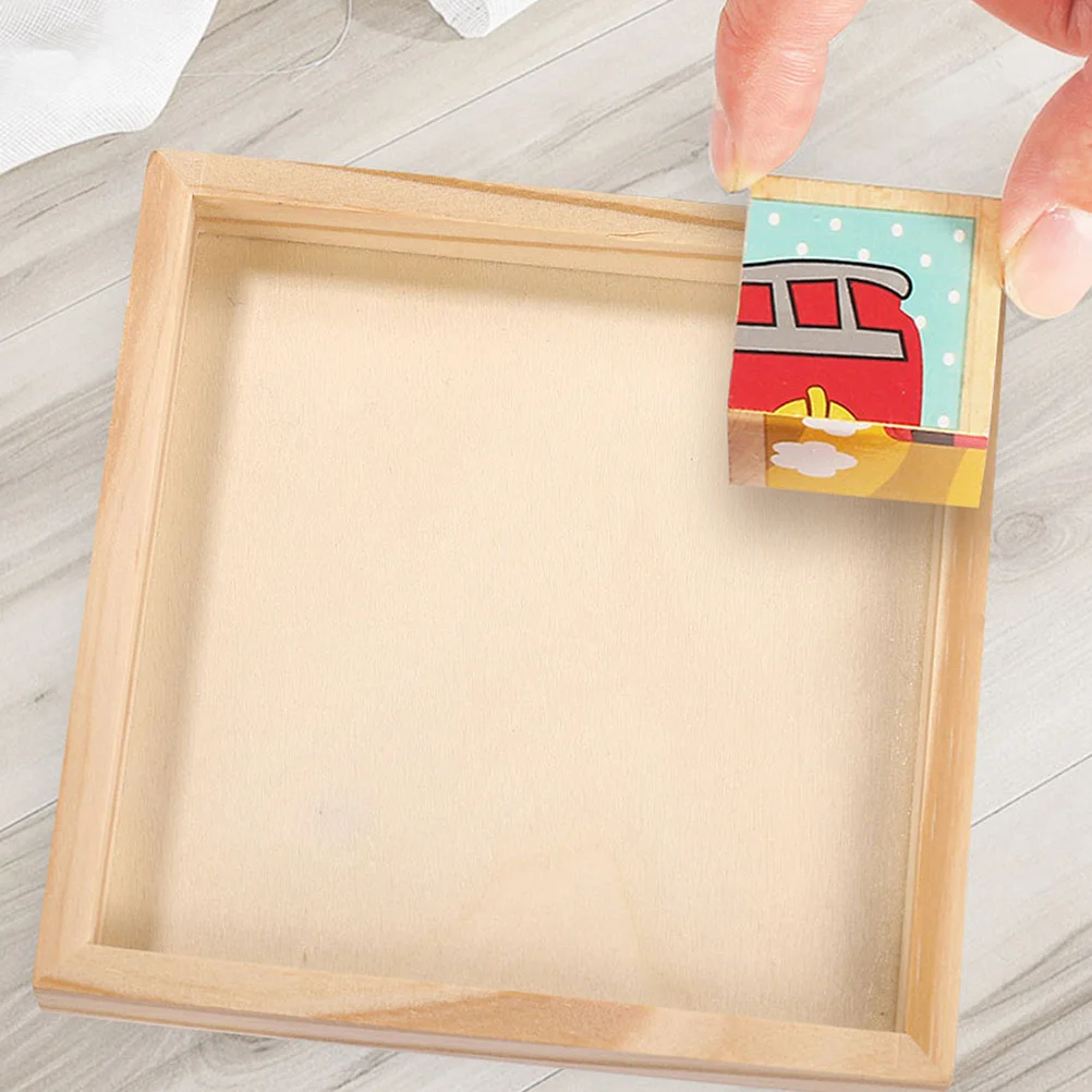 4 Pcs Jigsaw Puzzle Toy Wooden Organizer Blocks Tray Square Storage Trays Unfinished Serving for Home Sorting 3d Child