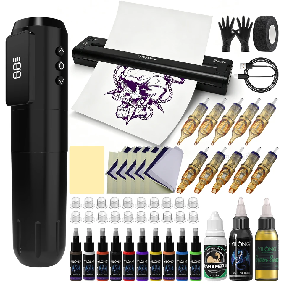 Wireless Tattoo Pen Kit with Stencil Printer