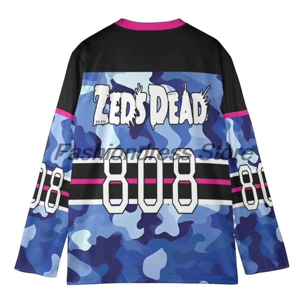 Zeds Dead Blue Camo Hockey Jersey 2026 Music Festival V-Neck Long Sleeve Loose Top Shirts Women Men Athletic Sport T-shirt
