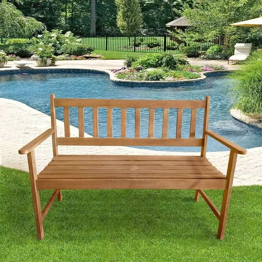 

Patio Furniture Outdoor Patio Bench Wood Garden Bench Park Bench Acacia Wood for Pool Beach Backyard Balcony Porch Deck Garden