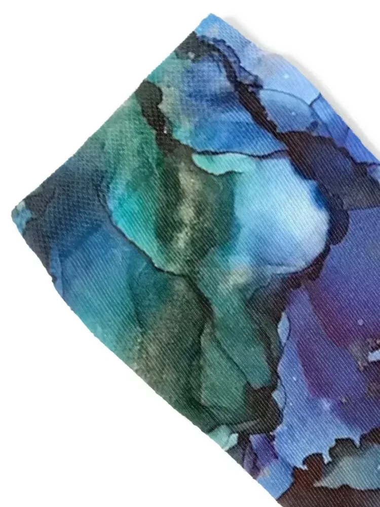 الحكمة - عمل فني بحبر كحولي مع جوارب زرقاء وذهبية ورمادية، هدية تنس وعيد الميلاد، جوارب للمشي لمسافات طويلة للفتيات والرجال #2