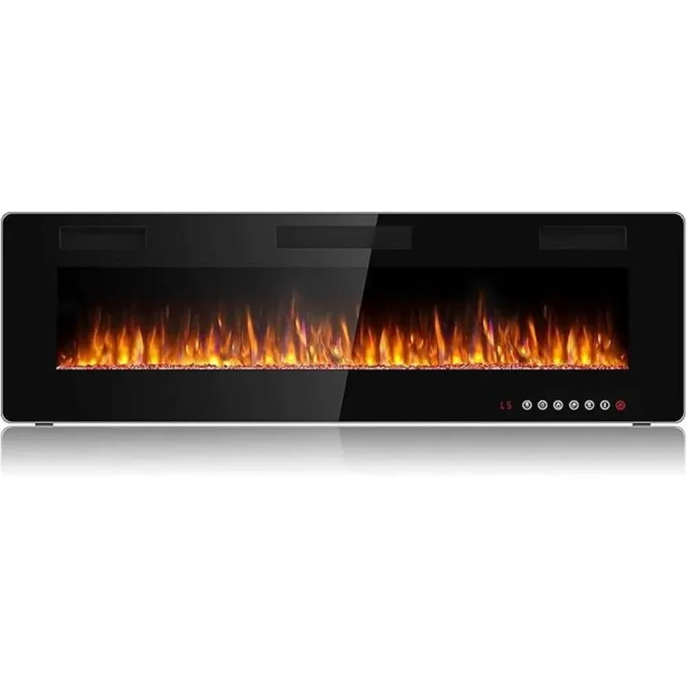 60 inch Ultra-Thin Silence Linear Electric Fireplace, Recessed Wall Mounted Fireplace, Fit for 2 x 4 and 2 x 6 Stud,Black