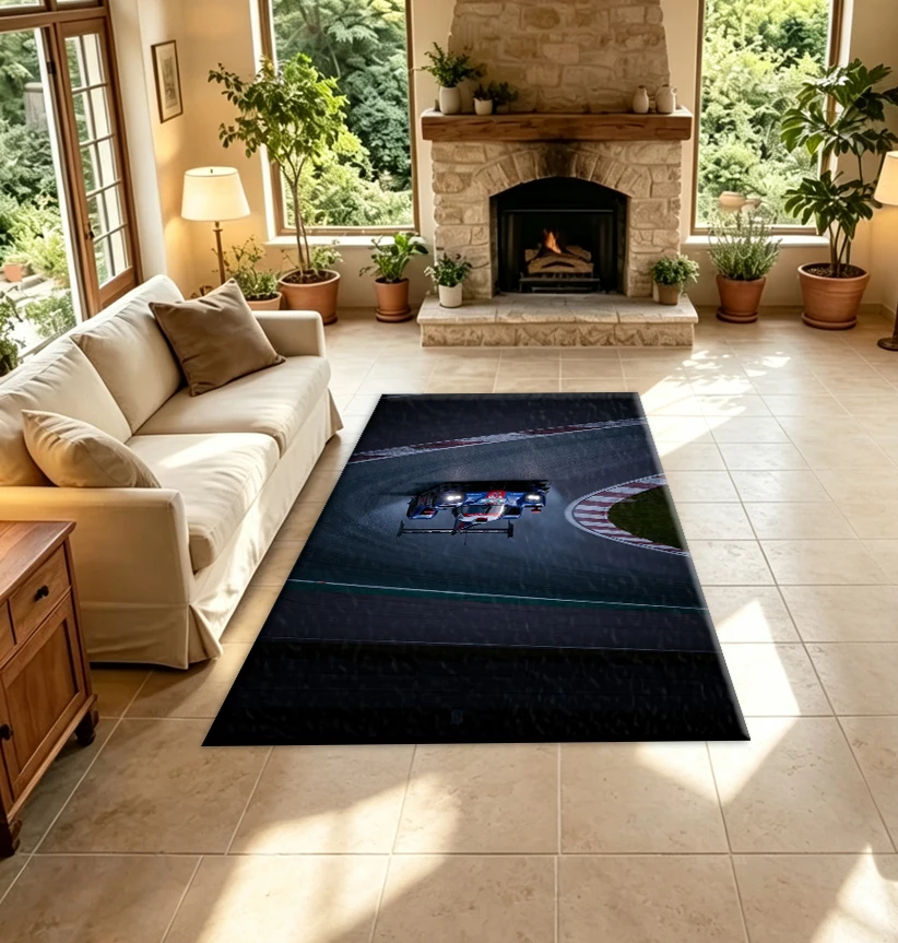 Blue Endurance Racing Track Carpet Flooring Racing Sports Vehicle Art Floor Carpet Suitable for Home Room Decoration