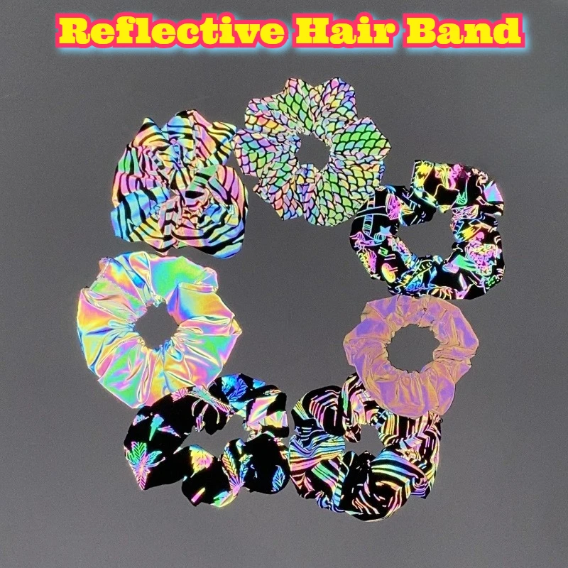توهج توك شعر داكن ربطات شعر عاكسة متوهجة Scrunchy العصابات النساء موضة إكسسوارات الشعر الرياضة الهذيان العصابات الشعر