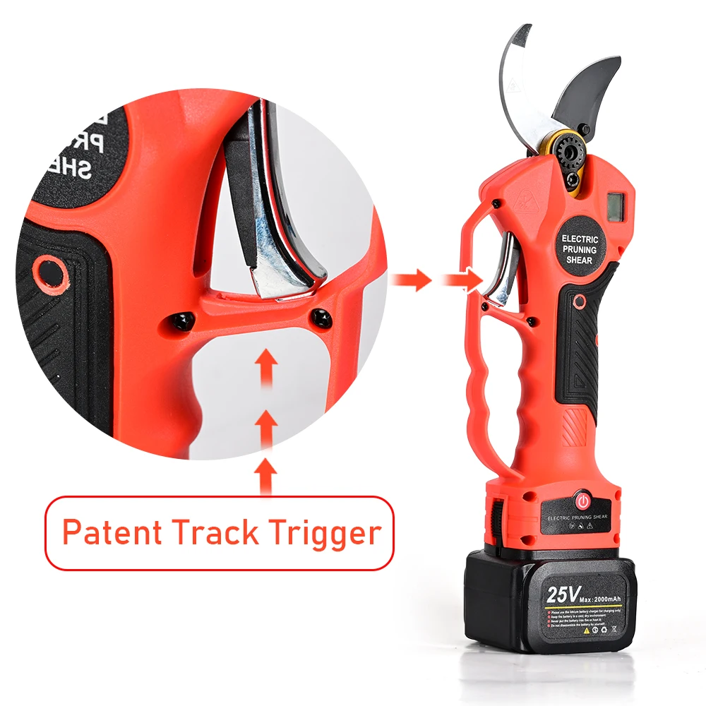 40mm Cordless Electric Pruning Shear With Fold Pole,25V Battery Powered Tree Branch Cutter Pruner
