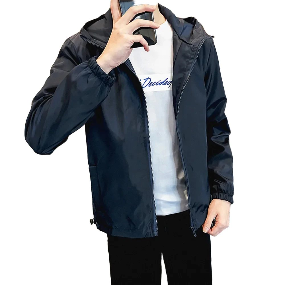 Casual Zipper Jacket Hoodie Zipper Coat White Outdoor Jacket Applicable For Men Hooded Neckline Suitable For Spring Loose Fit