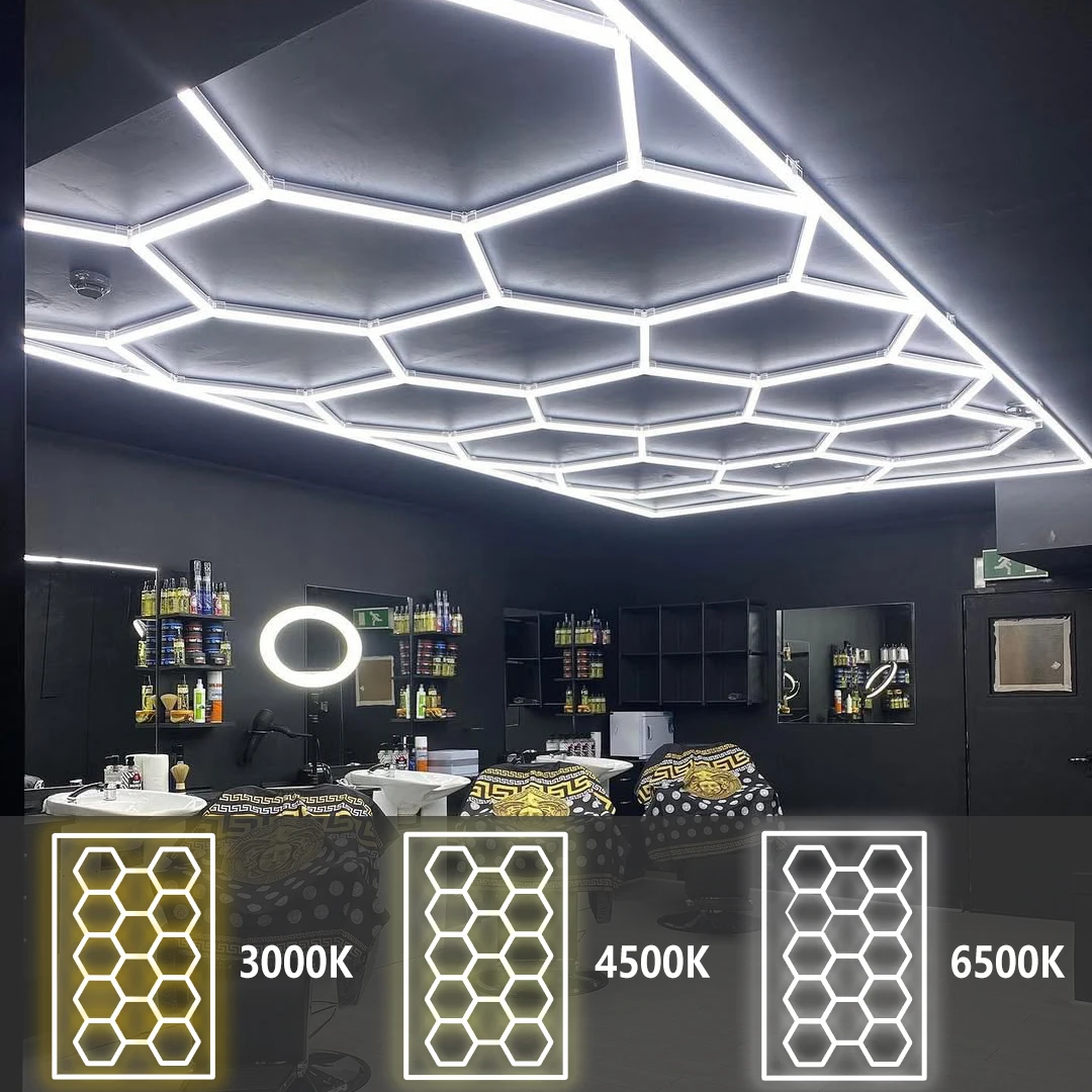 3 Color Mode Function 3000K 4500K 6500K Pro Barbershop LED Ceiling Light Honeycomb Light 110V-240V Hexagon Garage LED Tube Light