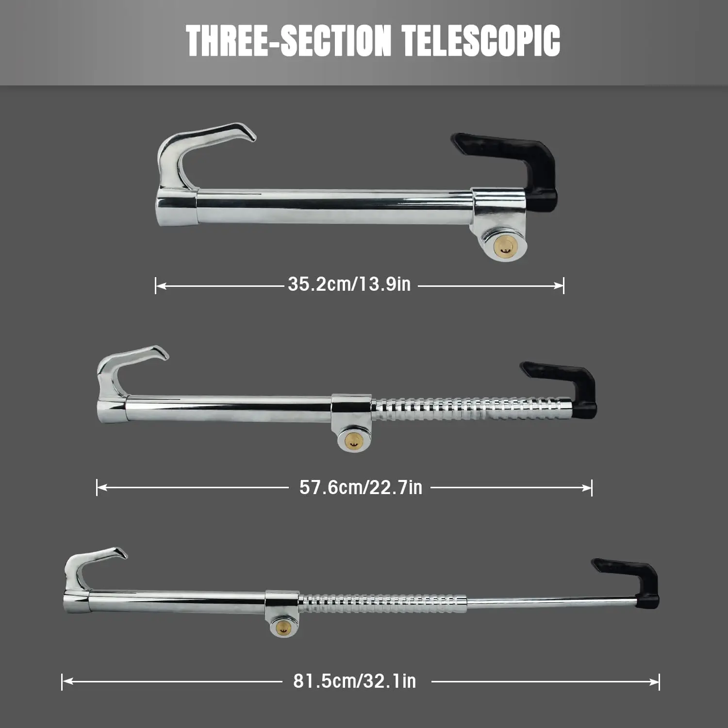 Bloqueio de volante anti-roubo, barra de bloqueio de freio retrátil, trava de pedal de embreagem ajustável para carro caminhão suv van, 2 chaves, prata