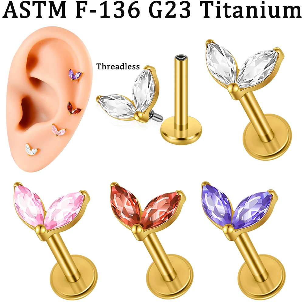 5/1 Stück F-136 Implantat Titan Marquise Zirkon Blatt Nasenstecker Gewindeloser Labret Helix Knorpel Tragus Conch Lippen-Piercing Schmuck
