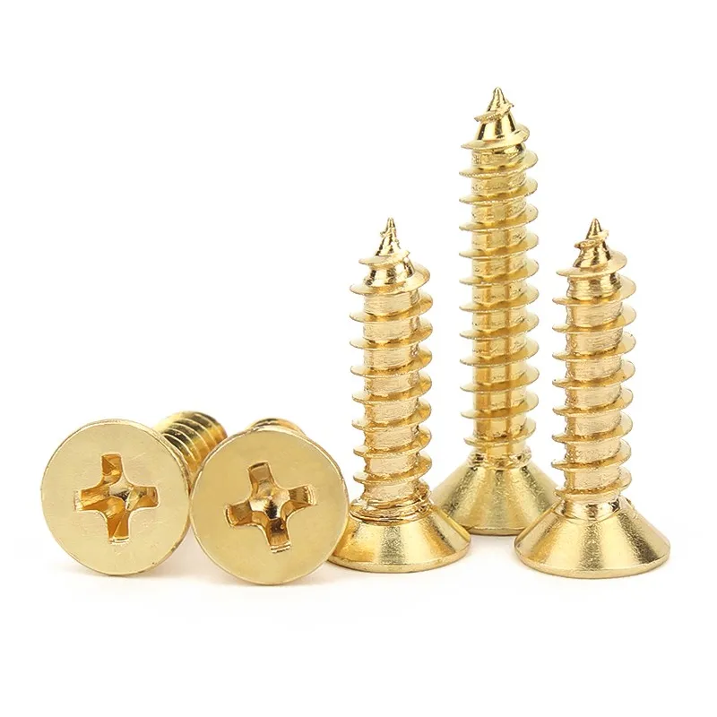 

Медные саморезы с потайной головкой, крестообразные гвозди, золотисто-желтые винты с плоской головкой M3 M2 M4 M5 M6