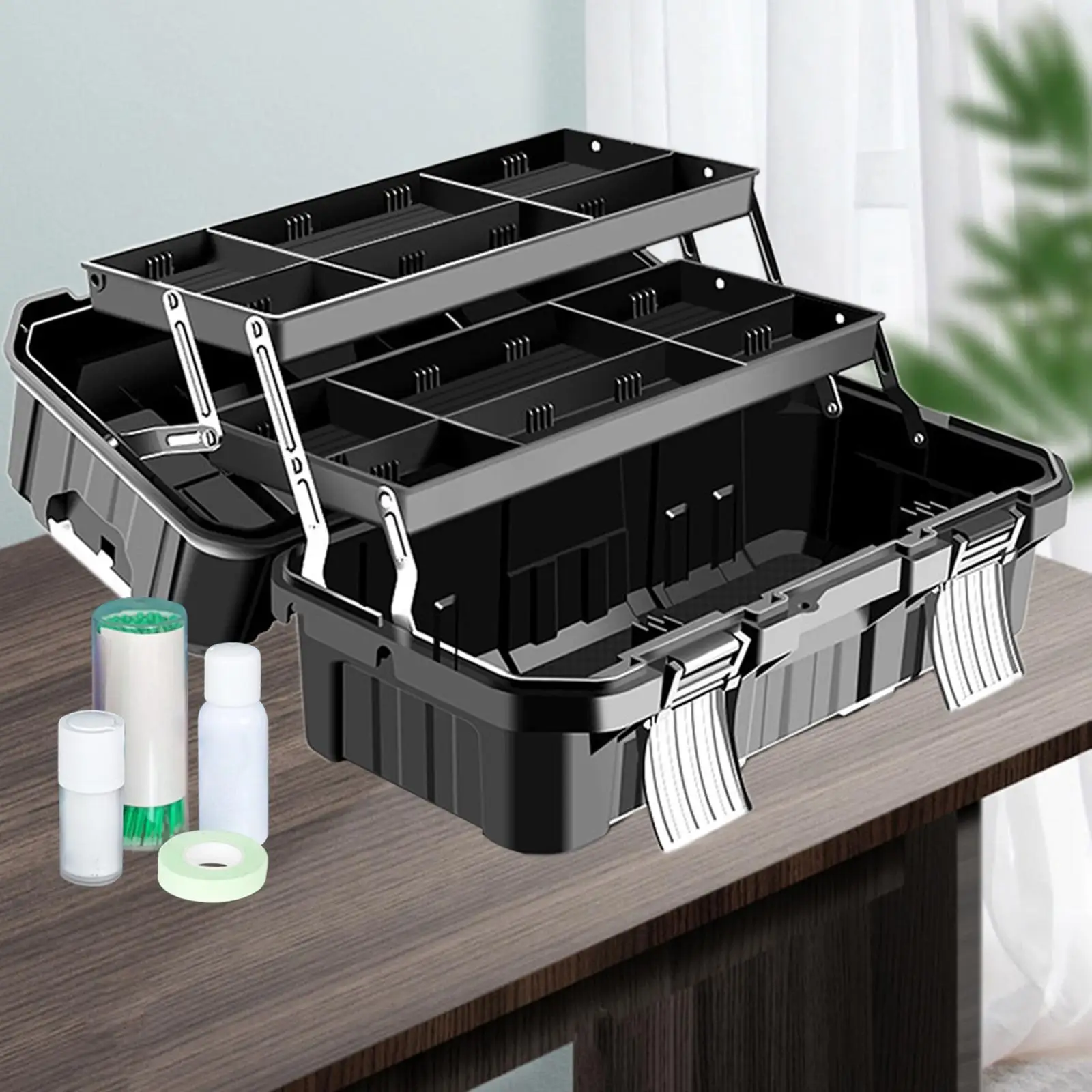 19/21Inch Portable Tool Storage Box with Three Layers Waterproof Dustproof Sealed Tool Case for Hardware Power Tools Organizer