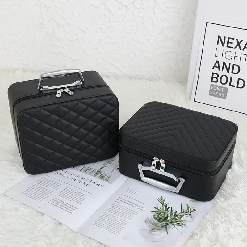 New Makeup Bag Portable Large Capacity Texture Small Square Bag PU Leather Simple Fashion Travel Cosmetics Storage Box Solid Pop