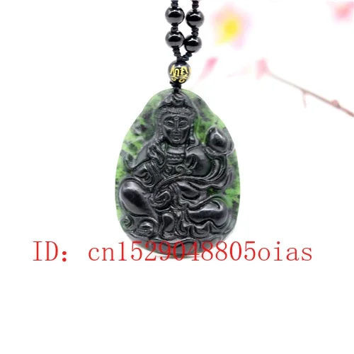 

Natural Black Green Jade Obsidian Guanyin Pendant Beads Necklace Fine Jewelry Carved Amulet Fashion Charm Gifts for Women