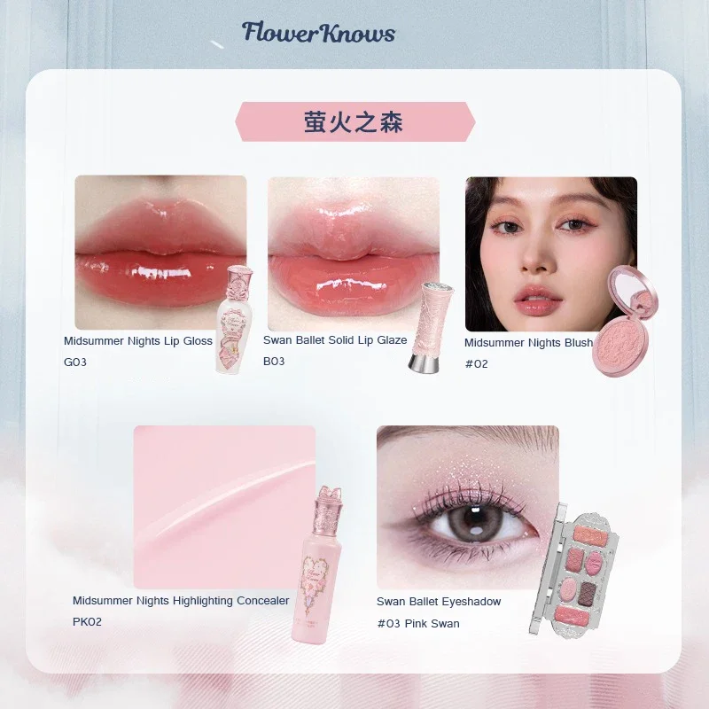 Set regalo Flower Knows Little Angel Lip Glaze Fard opaco originale per le guance Set di ombretti vegani a lunga durata