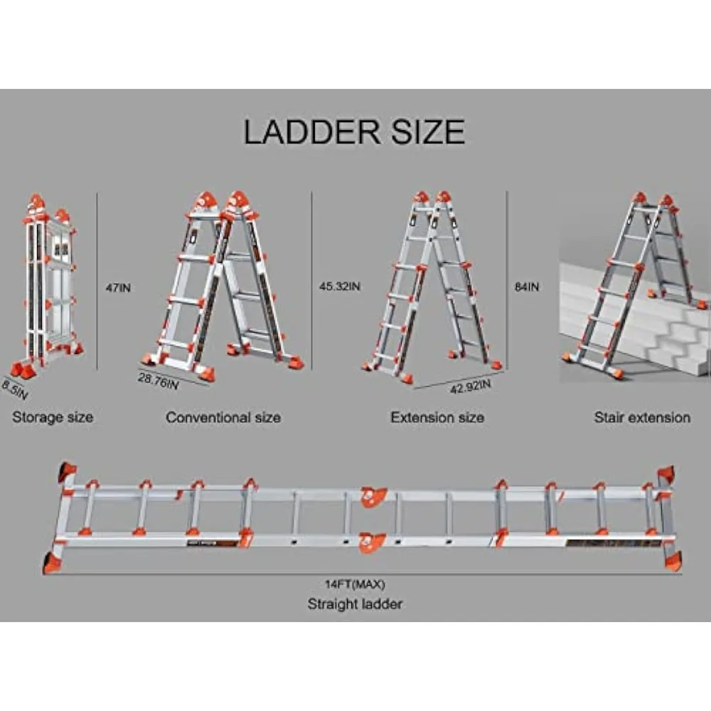 Imagem -03 - Lanbitou-anti-slip Multi Posição Escada a Frame Step Ladder Armazenamento Folding Escada 330 Lbs Carga Extensão 14 ft