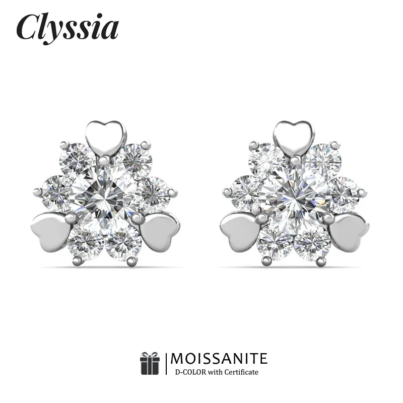 

CLYSSIA D VVS1 Сертифицированные муассанитом GRA серьги-гвоздики из стерлингового серебра 925 пробы для женщин, сверкающие свадебные украшения, подарок