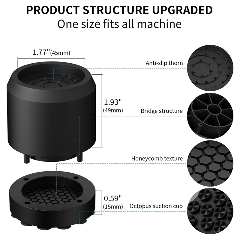 Almofadas antivibração da máquina de lavar roupa com ventosa forte, almofadas antiderrapantes dos pés do estabilizador da redução de ruído de 4 peças