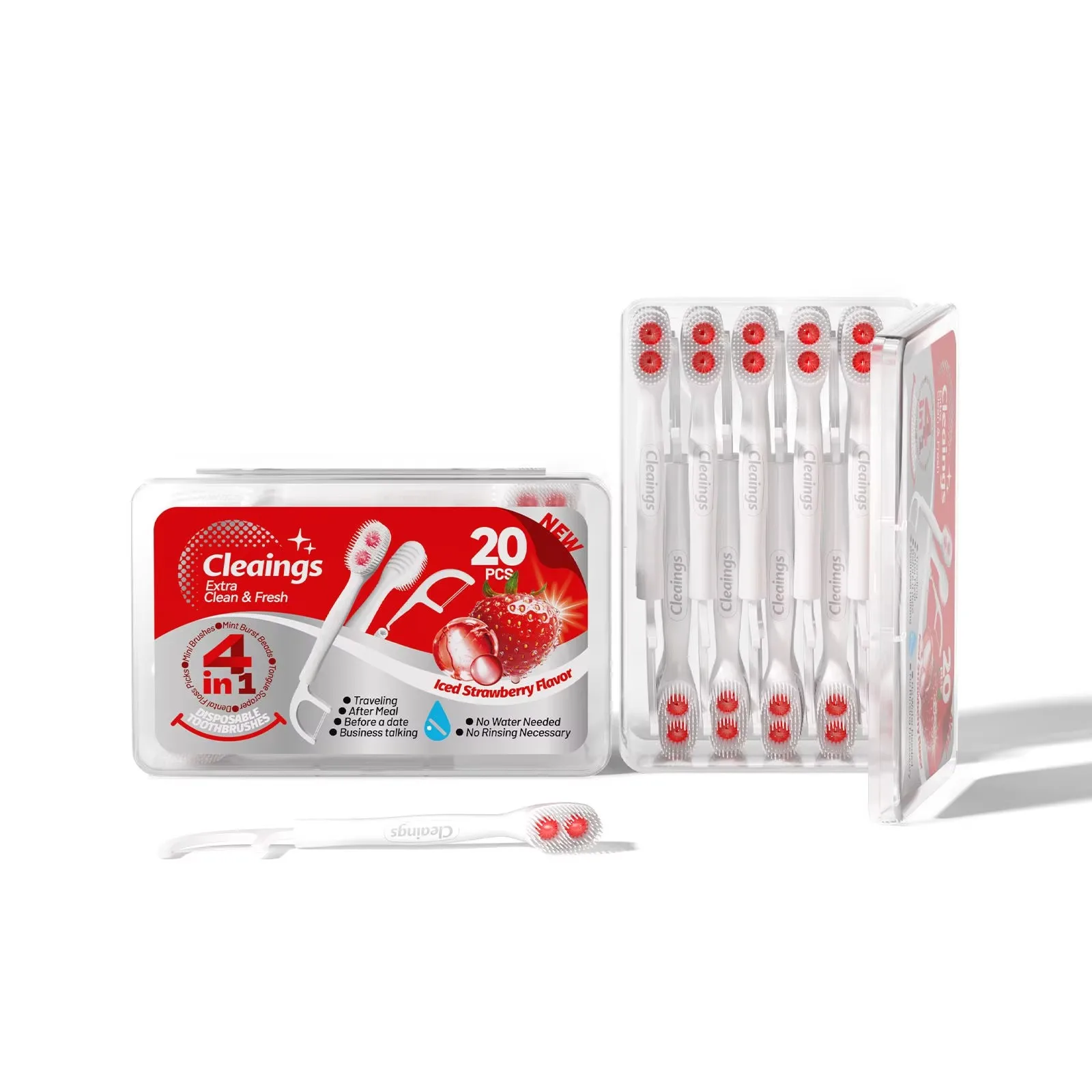 20PCS Box Dual Burst Bead Toothbrush, Water Saving Portable Toothbrush No Water Needed for Outdoor Travel Use