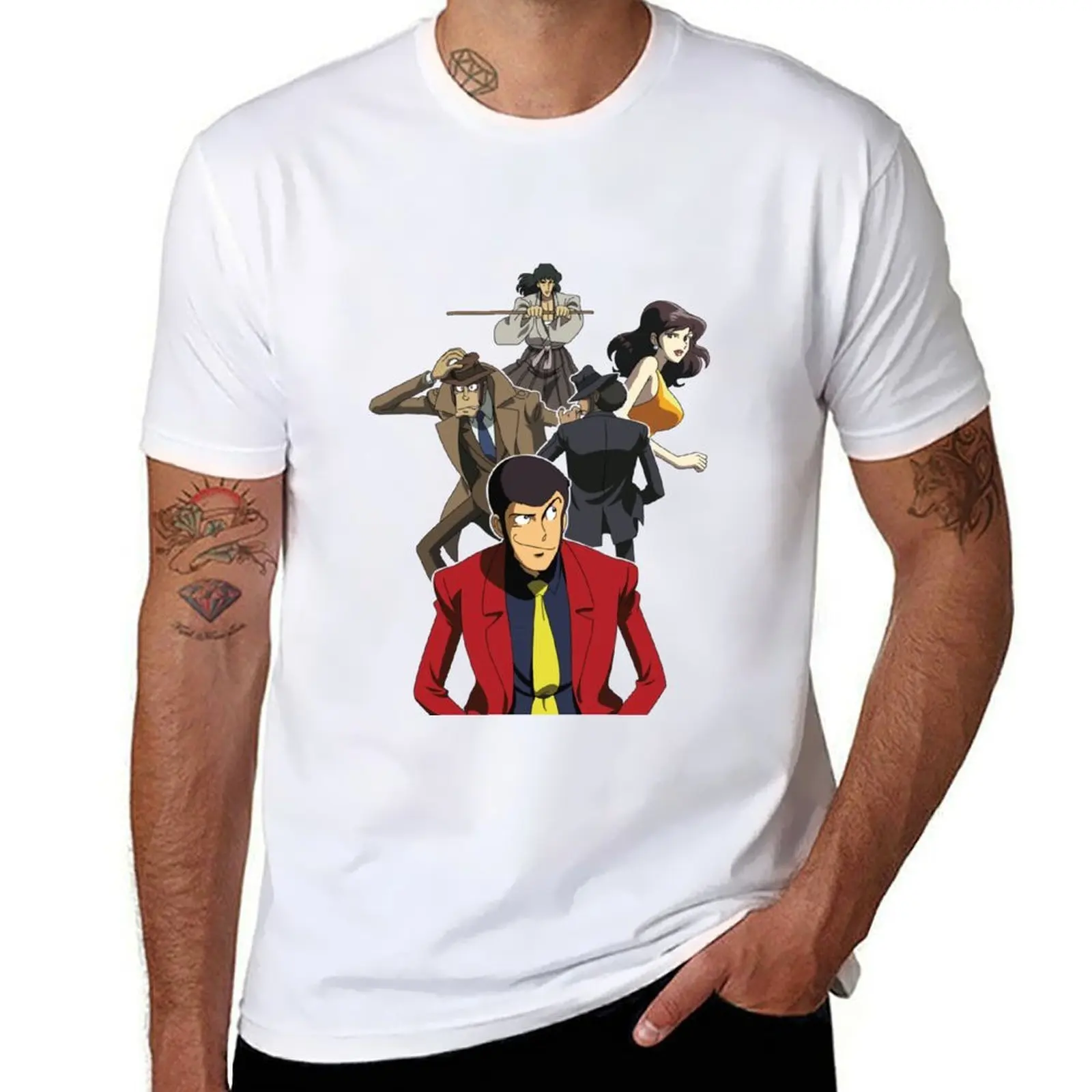 Футболка Lupin III, хлопковая футболка, мужские футболки из 100% хлопка, футболка Футболка Lupin III, хлопковая футболка, мужские футболки из 100% хлопка, футболка