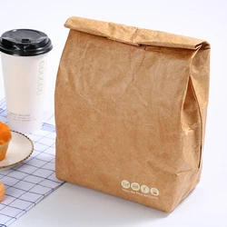 Kraft Paper Aluminum Foil Foldable Reusable Leakproof Food Container Large Capacity Lunch Bag Waterproof Thermal Insulation