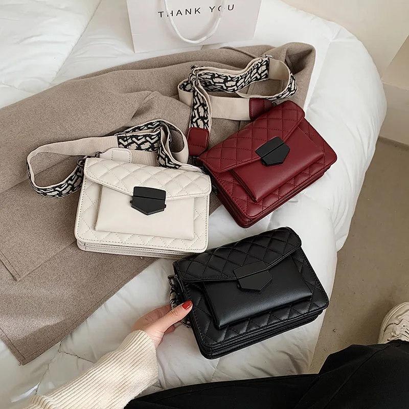 Women\'s bag 2024 new fashion Korean version of single shoulder INSTAGRAM fashion diamond check embroidery line crossbody bag